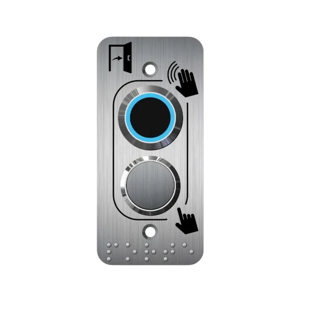 Bouton poussoir + Capteur infrarouge PMR, Ø 19 mm, sans contact sur plaque étroite, 12 à 24