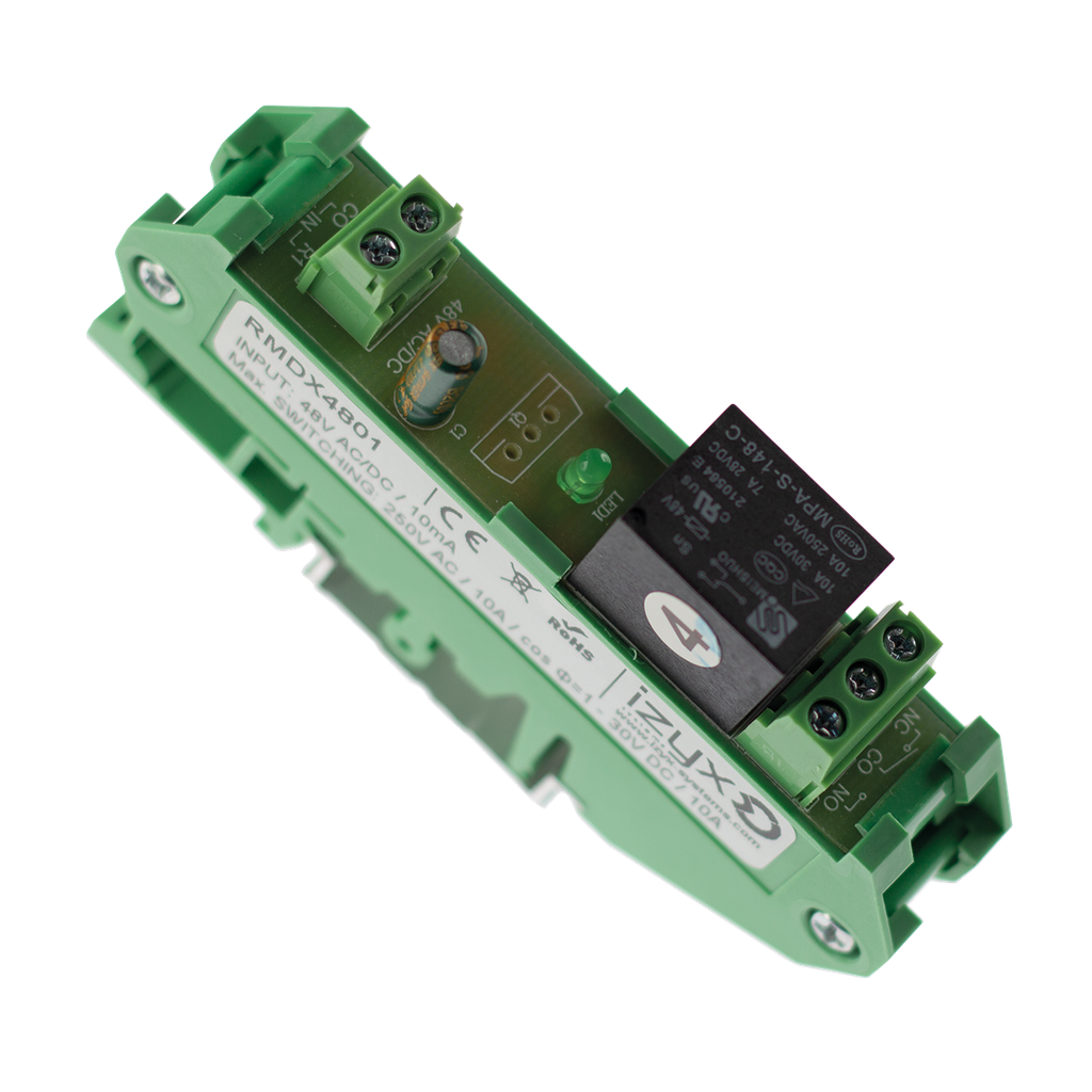 Module relais rail DIN, 48V AC/DC, 1 relais, 1 LED d'état, Maximum 25 (RMDX4801)