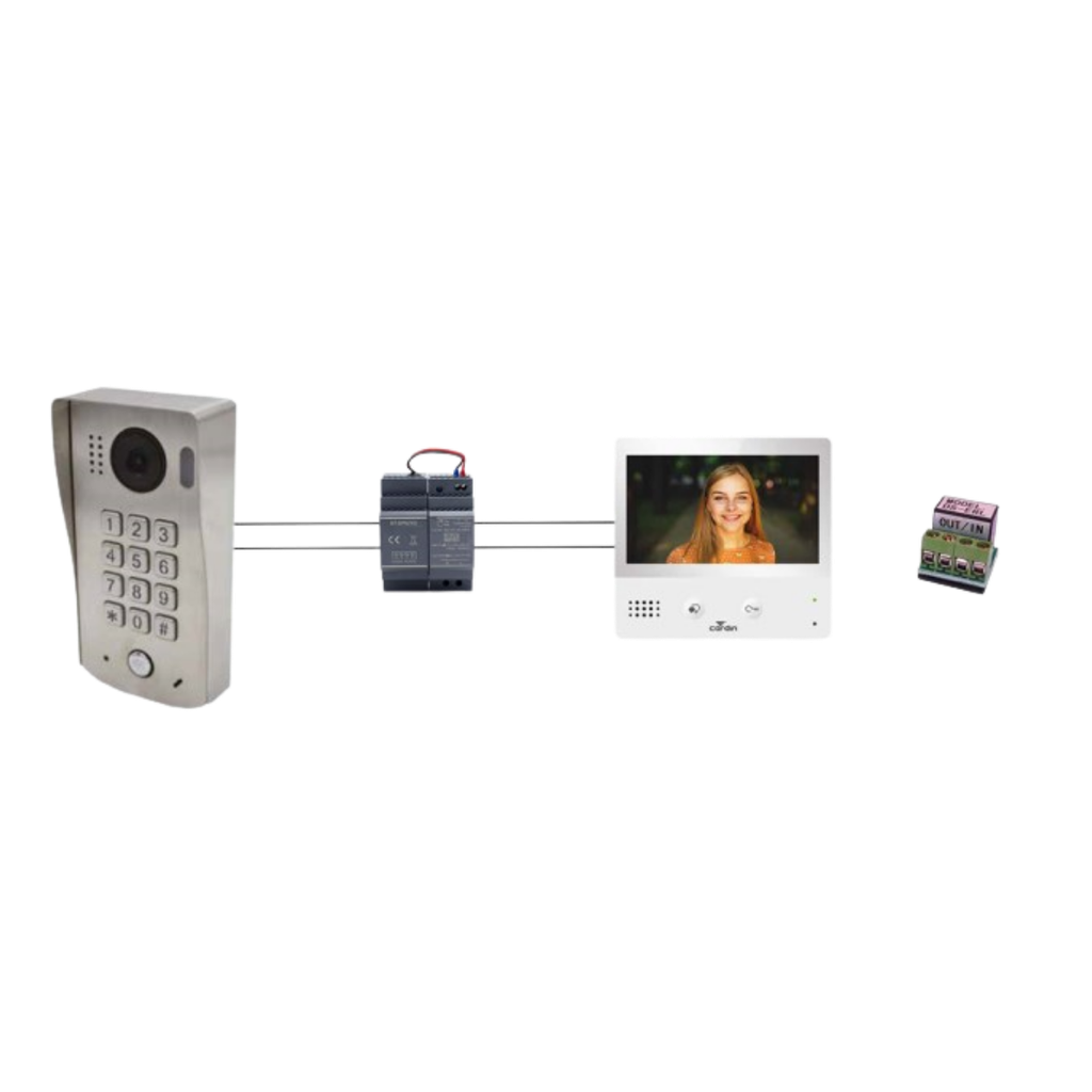 Kit 2 fils - Platine vidéo + clavier ALU 1BP+moniteur 7" wifi + alim + relais (KIT-VIDEOJ4)