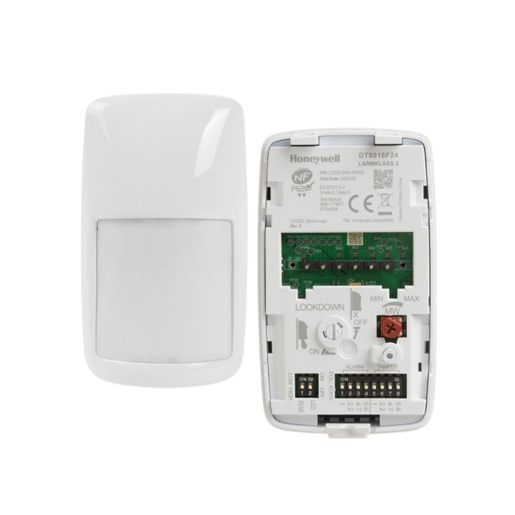 Honeywell DT8016F24 Détecteur de mouvement DUAL TEC double technologie, 16x22m, 24Ghz, choix de résistances et NF&A2P 2 boucliers
