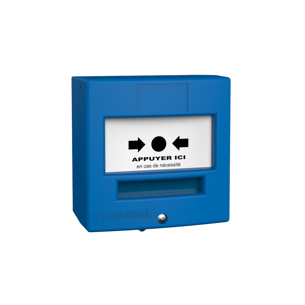 DM 2 contacts en saillie ou encastrable BLEU "APPUYER ICI" + CAPOT  (NEU-5711C1C)
