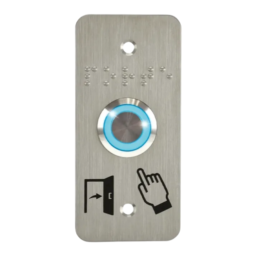 [SS19B12P101] Bouton poussoir, Ø 19 mm, en acier inoxydable, bornes à vis, halo bleu, sur plaque étroite (BP-LU/VIS-HP)