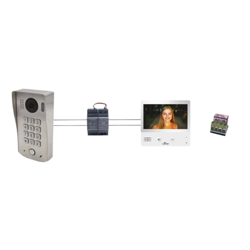 [KIT-VIDEOJ4] Kit 2 fils - Platine vidéo + clavier ALU 1BP+moniteur 7" wifi + alim + relais (KIT-VIDEOJ4)