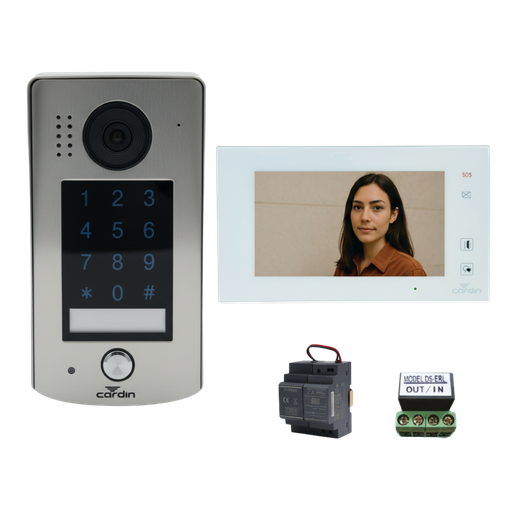 [KIT-VIDEOK8+] Kit vidéophone Inox 316L clavier saillie moniteur 7'' mémoire et wifi alim 2 fils 300 m max